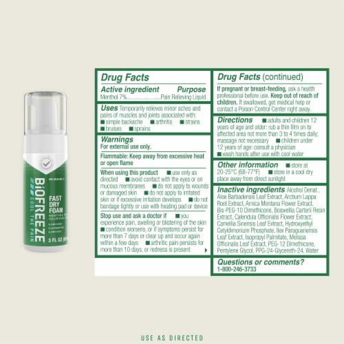 Biofreeze Menthol Pain Relief Fast Dry Foam Perspective: back