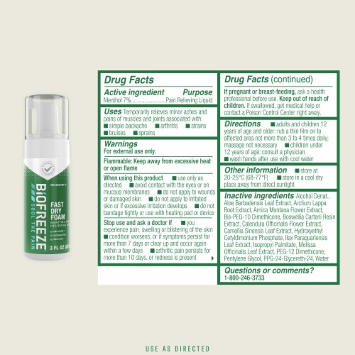 Biofreeze Menthol Pain Relief Fast Dry Foam Perspective: back
