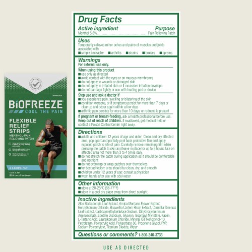 Biofreeze Menthol Pain Relief Flexible Relief Strips Perspective: back