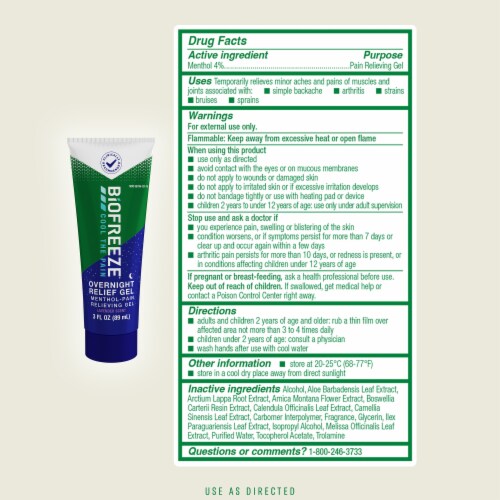 Biofreeze Menthol Overnight Back Knee Muscle Joint and Arthritis Pain Relief Gel Perspective: back