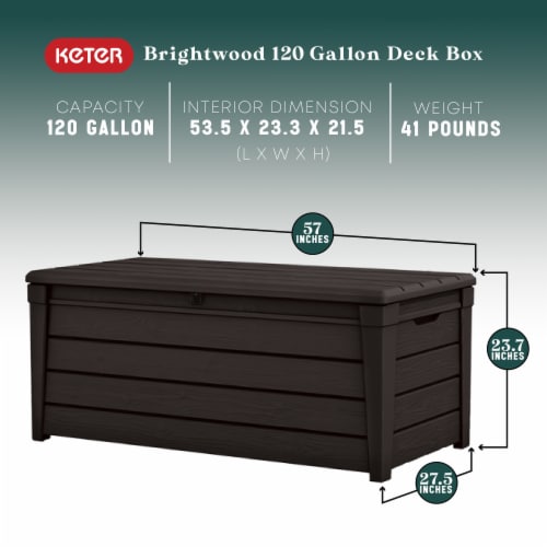 Keter Brightwood 120gal Weatherproof Resin Patio Deck Storage Box Bench, Brown Perspective: back