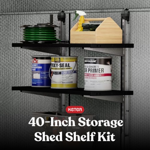 Keter 40 Inch All Weather Steel Reinforced Utility Storage Shed Shelf Kit, Black Perspective: back