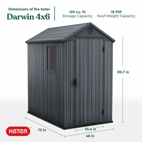 Keter Darwin 4 Foot x 6 Foot Outdoor Garden Tool Storage Shed w/Window ...