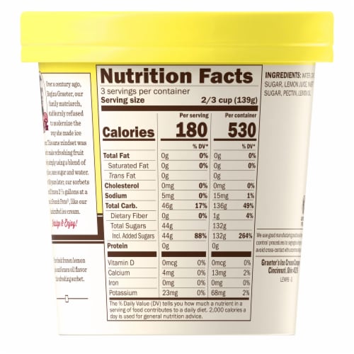 Graeter's® Lemon Sorbet Pint Perspective: back