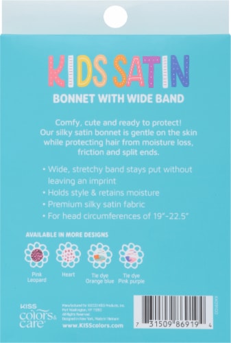 Kiss® Wide Band Kids Satin Bonnet - Pink Leopard Perspective: back