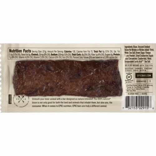 EPIC® Uncured Bacon + Cranberry Bison Bar Perspective: back