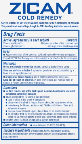 Zicam® Ultra Cold Remedy Orange Cream Flavor RapidMelts® Tablets Perspective: back