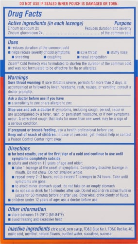 Zicam Cold Remedy Wild Cherry Flavor Lozenges 25 Count Perspective: back