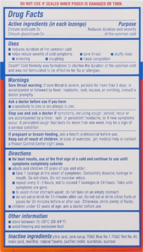 Zicam Cold Remedy Wild Cherry Flavor Lozenges 25 Count Perspective: back
