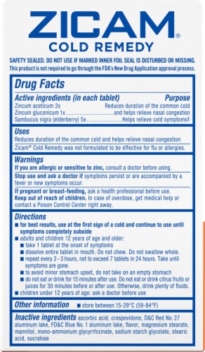 Zicam® Cold Remedy Elderberry Citrus Flavor Rapidmelts® Perspective: back