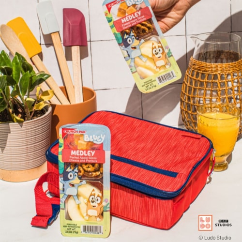 Crunch Pak® Bluey Medley with Peeled Sweet Apples Cheese and Pretzels Snack Perspective: back