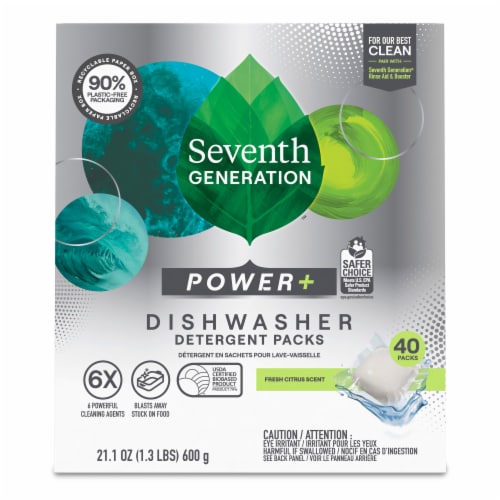 Seventh Generation Power Plus Fresh Citrus scent Dishwasher Detergent Packs Perspective: back