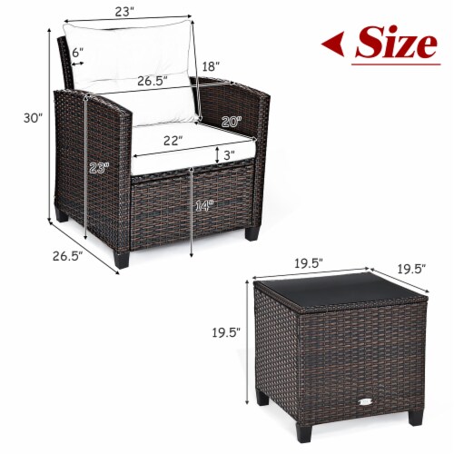 Costway 3PCS Patio Rattan Furniture Set Cushioned Conversation Set Sofa Turquoise Perspective: back