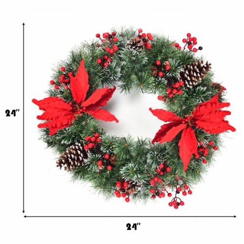 Costway 24'' Pre-lit Artificial Christmas Wreath Battery Operated w/ 50 LED Light & Timer Perspective: back