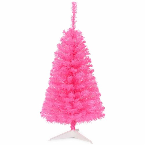 Costway 3 ft Premium Artificial Christmas Mini Tree Holiday Season Pink w/ Plastic Stand Perspective: back