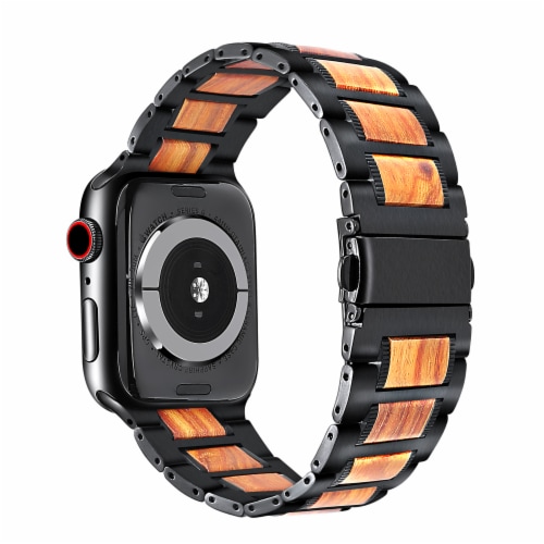 Wallace Black Stainless Steel & Wood Band for Apple Watch 1,2,3,4,5,6 & SE - Size 42mm/44mm Perspective: back