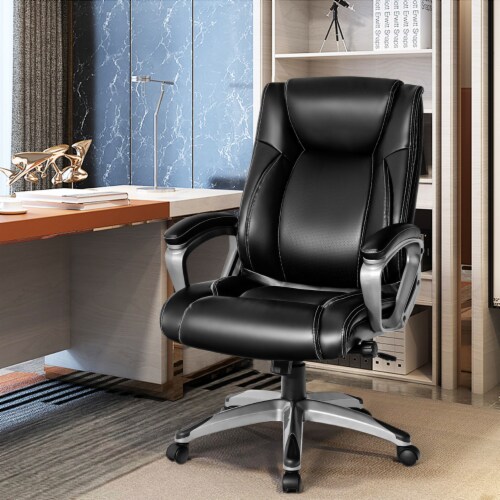 Ergonomic Desk Chair with Lumbar Support and Rocking Function-Black | Costway