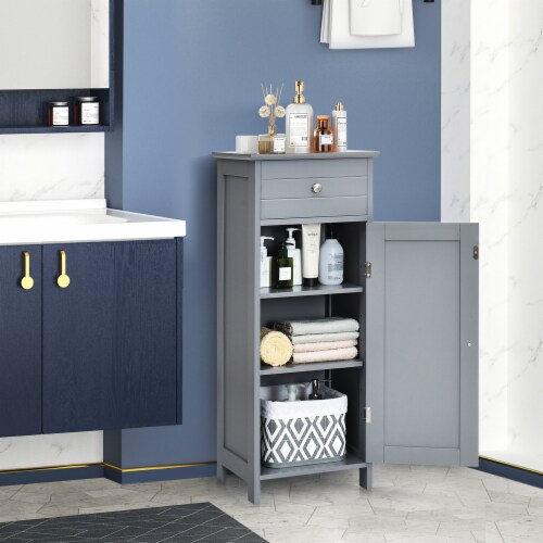 54 Tall Bathroom Linen 2-Tier Cabinet Shelf Storage Cupboard w/ Drawers,  Grey, 1 Unit - Kroger