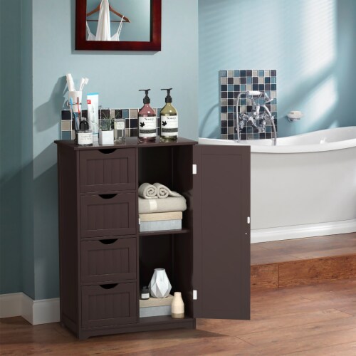 Wooden 4 Drawer Bathroom Cabinet Storage Cupboard 2 Shelves Free Standing Brown Perspective: back