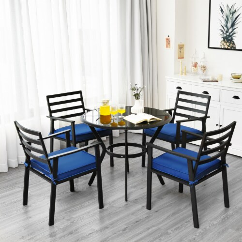 Costway 5PCS Outdoor Patio Dining Chair Table Set Cushioned Sofa Glass Garden Perspective: back