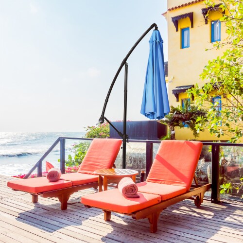 Costway 10FT Patio Offset Hanging Umbrella Easy Tilt Adjustment 8 Ribs Backyard Blue Perspective: back