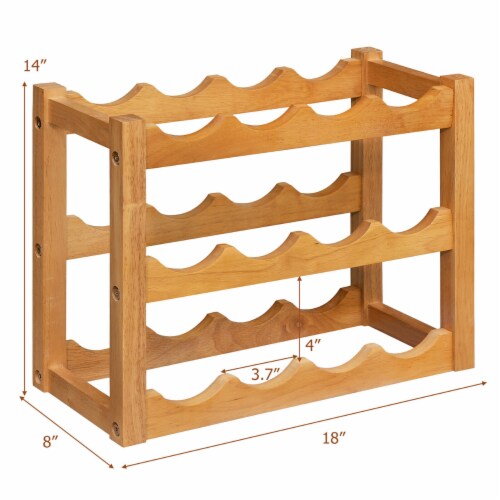 Costway 3-Tier Rubber Wood Wine Rack 12 Bottles Wine Display Holder Tabletop Bar Kitchen Perspective: back