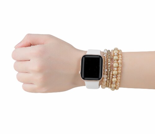 White Silicone Band & Bracelet Bundle for Apple Watch 1,2,3,4,5,6 & SE -  Size 42mm/44mm Perspective: back