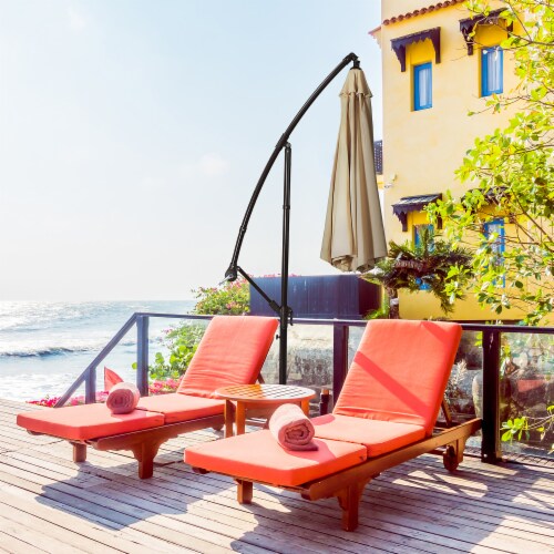 Costway 10FT Patio Offset Hanging Umbrella Easy Tilt Adjustment 8 Ribs Backyard Tan Perspective: back
