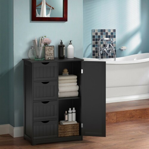 4 Drawer Freestanding Bathroom Floor Cabinet Adjustable Storage Cupboard Perspective: back