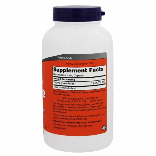 NOW Foods Double Strength Taurine 1 000 mg - 250 Veg Capsules Perspective: back