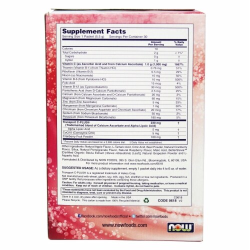 DON'T LIST NOW Foods Effer-C Effervescent Drink Mix Cranberry Pomegranate, 30 Packet(s) Perspective: back