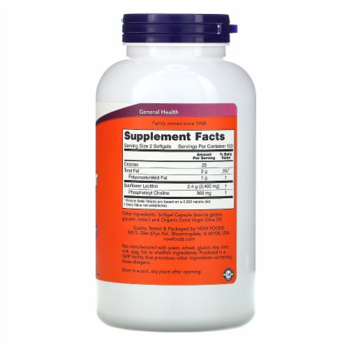 NOW® Food Sunflower Lecithin Nervous System Support Softgels 1200mg Perspective: back