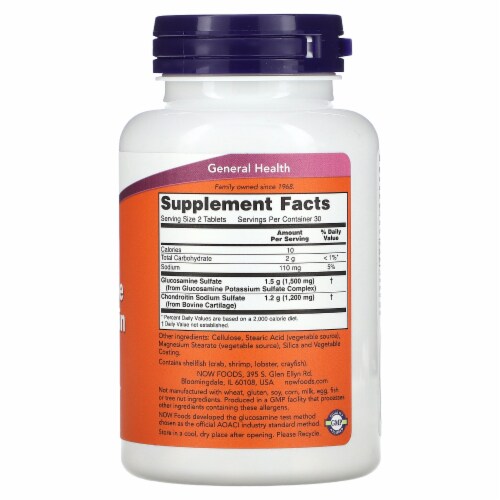 NOW Foods Glucosamine and Chondroitin Sulfate Extra Strength Joint Health, 60 Tablets Perspective: back