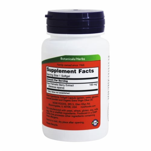 NOW Foods Saw Palmetto Double Strength 160 mg., 60 Softgels Perspective: back