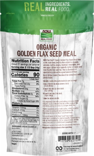 NOW Real Food Certified Organic Golden Flax Seed Meal Perspective: back