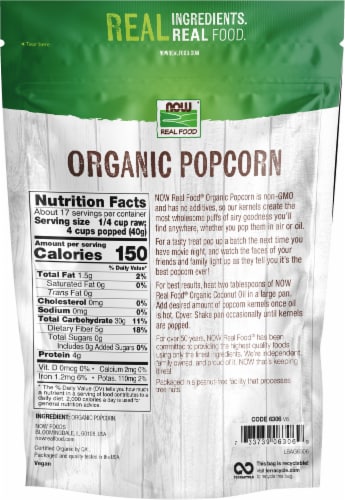 NOW® Real Food Certified Organic Popcorn Perspective: back
