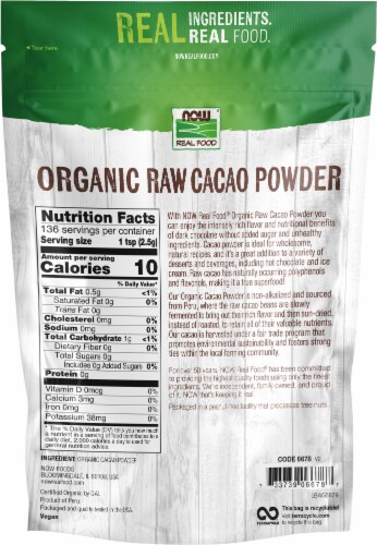 NOW® Foods Organic Raw Cacao Powder Perspective: back