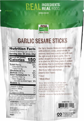 NOW® Real Food Sesame Sticks Garlic Perspective: back