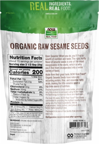 NOW Real Food Organic Sesame Seeds Perspective: back