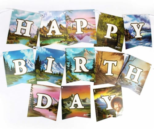 Bob Ross Classic Birthday Party Supplies Pack | 66 Pieces | Serves 8 Guests Perspective: back