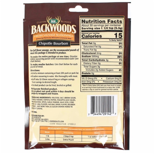 Backwoods Chipotle Bourbon Sausage Seasoning Makes 5 Lbs of Meat 5.6 Oz 9142 Perspective: back
