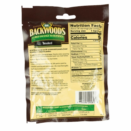Smoked Cured Sausage Seasoning 4.7 Ounces Seasons 5 lbs of Meat Backwoods 9281 Perspective: back