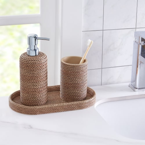 VCNY Home Resin Bathroom Accessory Set - Woven Perspective: back