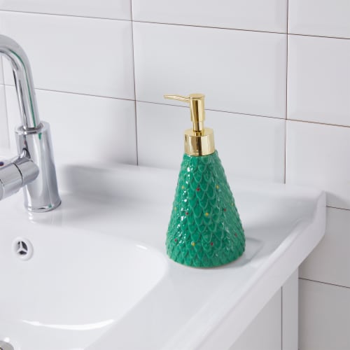 VCNY Holiday Tree Ceramic Lotion Pump Perspective: back