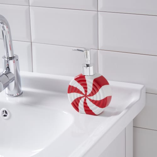 VCNY Holiday Peppermint Ceramic Lotion Pump Perspective: back