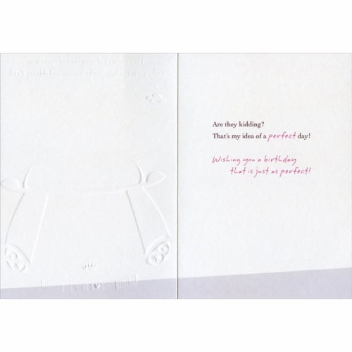 Designer Greetings Impulse Buying and Driving Fast - Pink Convertible Birthday Card Perspective: back