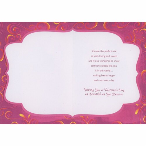 Love Potion 3D Bottle, Heart Gem, Gold Ribbon on Dark Pink Valentine's Day Card Perspective: back