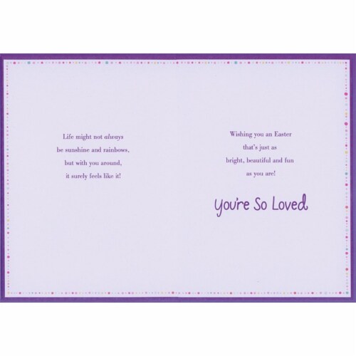 Flowers, Hearts, Butterflies: Bunny Shape on Dark Purple Granddaughter Easter Card Perspective: back