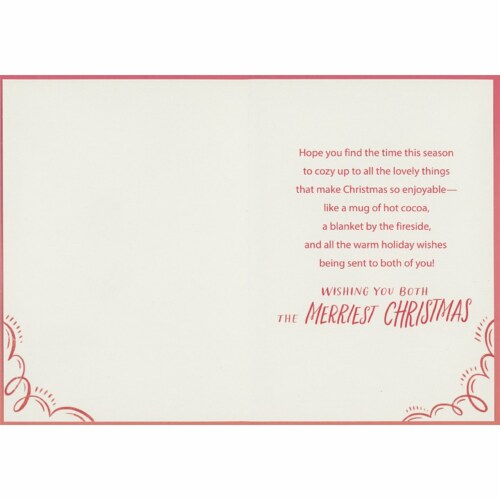 Two White Mugs, Two Marshmallows, Ribbon and Candy Cane Christmas Card for Brother Perspective: back