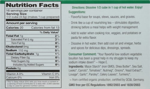 The Organic Gourmet® Vegetable Bouillon Low Sodium Perspective: back
